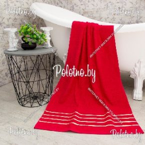 Банное полотенце в полоску цвет красный