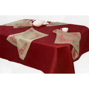 Льняной столовый набор Кассандра бордового цвета