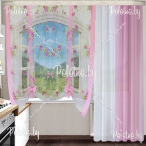 Кухонные шторы Лёля розового цвета